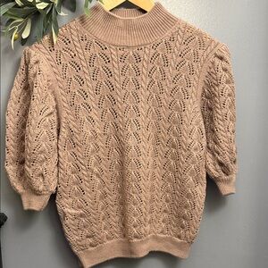 Elie Tahari Taupe Openwork Mock Neck Sweater